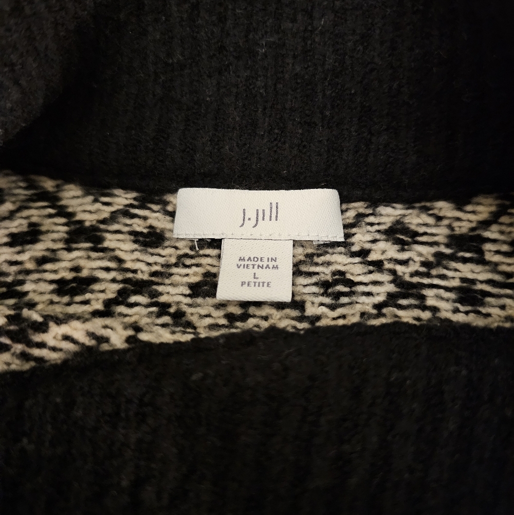 J. Jill‎ Mock Neck Sweater Black Cream Geometric Print Split Side Drop Shoulder - Picture 5 of 9